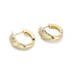 Настоящее золото 18K Серьги-кольца с кубическим цирконием из латуни с покрытием из змеиной головы для женщин, долговечный, без свинца и без кадмия, реальный 18 k позолоченный, 18x20x7.5 мм, штифты : 0.8 мм