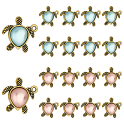 Mixed Color 24Pcs 2 Colors Tibetan Style Alloy Pendants, Tortoise, with Acrylic, Antique Golden, Mixed Color, 20.5x20.5x4.5mm, Hole: 1.6mm, 12pcs/color