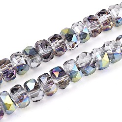 Кадет Синий Гальванизируйте прозрачное стекло бисер нитей, рондель, граненые, кадетский синий, 5.5~6.5x3.5~4.5 мм, отверстие : 1~1.4 мм, около 91~100 шт / нитка, 14.17~17.32 дюйм (36~44 см)