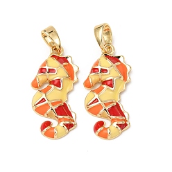 Sea Horse Подвески из латуни с морскими животными и эмалью, стойки покрытие, долговечный, без свинца и без кадмия, реальный 18 k позолоченный, морской конек, 23x12x3 мм, отверстие : 5x3 мм