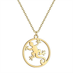 Gecko 304 подвески из нержавеющей стали с лазерной резкой, золотые, геккон, 15.75 дюйм (40 см), Кулон : 14x13 мм