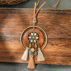Цветок Богемный сплав и дерево подвеска кисточка искусственная кожа шнур длинные ожерелья для женщин, античная бронза, Перу, цветок, 15.75 дюйм (40 см)