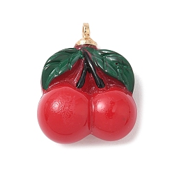 Вишня Латунные пластиковые подвески, вишня, без свинца и без кадмия, долговечный, реальный 18 k позолоченный, стойки покрытие, вишня, 15.5x12x7.5 мм, отверстие : 1.2 мм