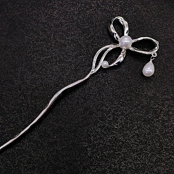 Платина Легированные Палочки для Волос, бантом, с пластмассовой жемчужиной abs, платина, 180x50 мм