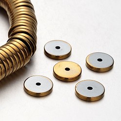 с Золотистым Покрытием Гальванизировать немагнитных синтетический гематит бисер пряди, Диск / плоские круглые, с золотым покрытием, 12x2 мм, отверстие : 1~1.5 мм, около 189 шт / нитка, 15.7 дюйм