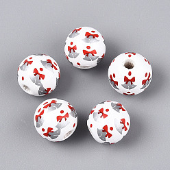 Красный Окрашенные распылением деревянные бусины Schima, печатные бисера, круглые, красные, 15~16x14.5~15 мм, отверстие : 4~5 мм