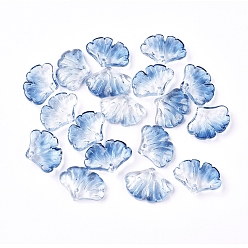 DodgerBlue Прозрачные стеклянные подвески, с блеском порошок, лист, Marine Blue, 14.5x20x4.5 мм, отверстие : 1.5 мм