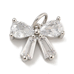 Платина Покрытие стойки латунь микропаве прозрачные кубические циркониевые подвески, без свинца и без кадмия, долговечный, бантом, платина, 10.5x13x3.5 мм, отверстие : 3.5 мм
