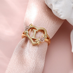 Letter L Сердце с цветком полые латунные перстни, золотой и розовое золото, Письмо L, внутренний диаметр: 17 мм