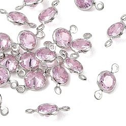 Pink SHEGRACE Brass Pave Cubic Zirconia Flat Round Connector Charms, Cadmium Free & Nickel Free & Lead Free, Long-Lasting Plated, Real Platinum Plated, Pink, 11x6x3mm, Hole: 1mm