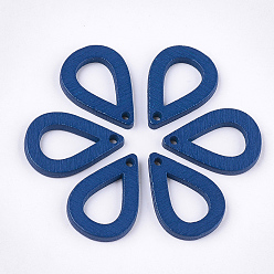 Морской Синий Расписные подвески из тополя, слеза, Marine Blue, 25x17x2.5 мм, отверстие : 1.8 мм