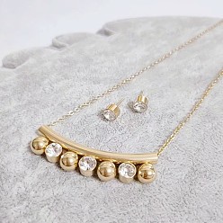 Кристалл 304 комплекты из серег-гвоздиков и ожерелий с подвесками из нержавеющей стали со стразами, труба и плоский круг, кристалл, 17.72 дюйм (45 см)