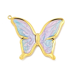 чертополох Ионное покрытие (ip) 304 подвески из нержавеющей стали, с эмалью, реальный 18 k позолоченный, очарование бабочки, чертополох, 36.5x35x2 мм, отверстие : 1.5 мм