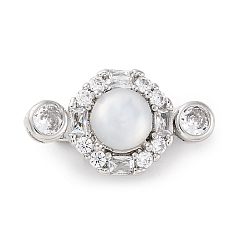 Платина Латунные застежки из прозрачного кубического циркония с микропаве, без кадмия, без никеля и без свинца, cmолой, плоско-круглые, платина, 21.5x12x9 мм