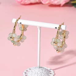 Зеленый Авантюрин Серьги-кольца из цветочной латуни и натурального зеленого авантюрина, С 304 результатами из нержавеющей стали, золотые, 28.5x32x11 мм