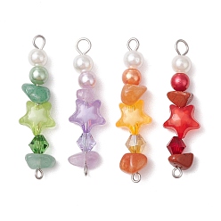 (52) Непрозрачная лаванда 4 шт. 4 цвета стеклянные и акриловые жемчужные и натуральные зеленые авантюрины и натуральные красные авантюрины и натуральные красные яшмы и натуральные аметрины подвески-звездочки, с 304 двойными петлями из нержавеющей стали, разноцветные, 41.5x10.5x8~10.5 мм, Отверстие : 1.6 мм & 4x3.6 мм, 1 шт / цвет