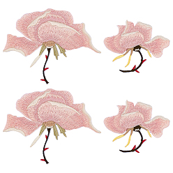Pink 4 шт. 2 стили полиэстер компьютерная вышивка ткань приклеиваемые/пришивные заплатки, аксессуары для костюма, аппликация, цветок, розовые, 59~84x73~105x1.5~2 мм, 2 шт / стиль