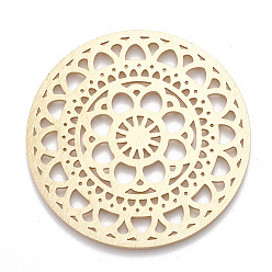 Golden Aluminium Filigree Joiners Links, Laser Cut Filigree Joiners Links, Flat Round, Golden, 50x1mm