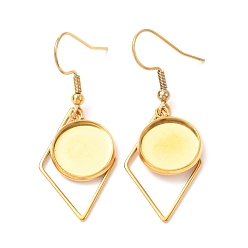 Golden 201 Stainless Steel Earring Hooks, with Flat Round Cabochon Settings, Rhombus, Golden, Tray: 12mm, 43mm, 22 Gauge, Pin: 0.6mm