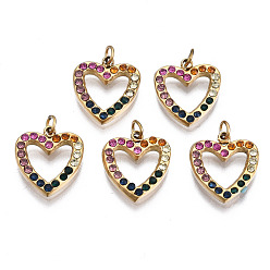 Real 14K Gold Plated 316 Surgical Stainless Steel Charms, with Jump Rings and Micro Pave Cubic Zirconia, Heart, Real 14K Gold Plated, 11.5x10x2mm, Hole: 1.6mm, Jump Ring: 3x0.5mm, 1.6mm inner diameter