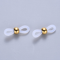 Golden Silicone Eyeglass Holders, Glasses Rubber Loop Ends, with Vacuum Plating 304 Stainless Steel Findings, Golden, 20~22x5~6mm, Hole: 2mm, bead: 4.5x6mm