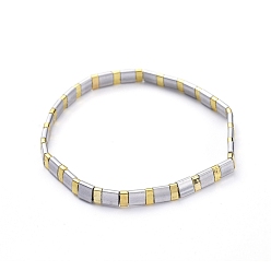 Серебро Прямоугольные стеклянные бусины эластичные браслеты, разнообразные, серебряные, внутренний диаметр: 2-1/8 дюйм (5.5 см)