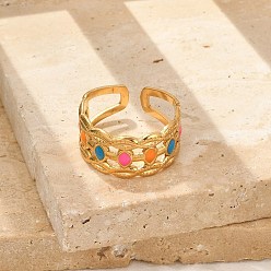 Разноцветный 304 открытые манжетные кольца из нержавеющей стали с эмалью, реальный 18 k позолоченный, красочный, 10 мм, регулируемый