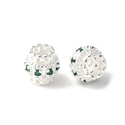 Зеленый Латунные микро проложить Цирконий Европейский бисером, баррель, стойки покрытие, прочное покрытие, без кадмия и без свинца, зелёные, 8x7.5 мм, отверстие : 4 мм