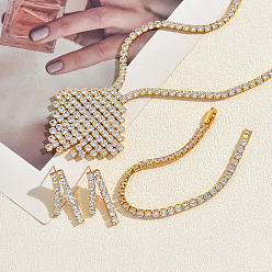 Золотой Браслеты, серьги и ожерелья из латуни с ромбовидной микропаве и прозрачными кубическими циркониями для женщин., золотые, ожерелья: 16.34 дюйм (41.5 см)