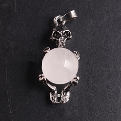 Quartz Crystal Natural Quartz Crystal Rock Crystal Sphere Ball Pendants, Halloween Skeleton Metal Charms, Platinum, 16mm