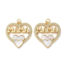 Сердце Латунные микро проложить кубического циркония подвески, с оболочкой, материнские темы, реальный 18 k позолоченный, стойки покрытие, прочное покрытие, без кадмия и без свинца, сердце, 24.5x23.5x2.5 мм, отверстие : 3.5 мм