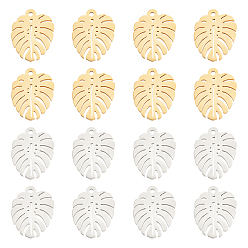 Золотой & Цвет Нержавеющей Стали 20 шт. 2 цвета 201 подвески из нержавеющей стали, лист, золотые и нержавеющая сталь цвет, 17x13x1 мм, отверстие : 1.4 мм, 10 шт / цвет