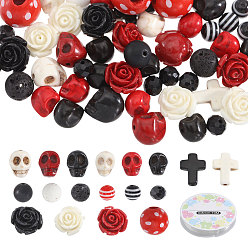 (52) Непрозрачная лаванда Наборы для самостоятельного изготовления украшений на тему Хэллоуина, В том числе: 265 бусины с изображением черепа, креста, драгоценных камней, смолы, стекла и дерева., 1 свернуть эластичную хрустальную нить, разноцветные