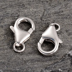 Platinum Rhodium Plated 925 Sterling Silver Lobster Claw Clasps, Platinum, 14.5x10x3.5mm, Hole: 3mm, about 81pcs/100g