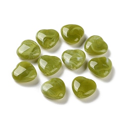 Светло-зеленый Коричневый Бусины из смолы с имитацией драгоценных камней, сердце, оливковый, 15x15.5x6.5 мм, отверстие : 1.4 мм