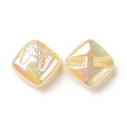 Champagne Yellow Rainbow Iridescent Plating Acrylic Beads, Glitter Beads, Rhombus with Letter H Pattern, Champagne Yellow, 29.5x29.5x14mm, Hole: 3.2mm
