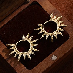 Золотой Латунные серьги обруча, солнце, золотые, 20x25x3 мм