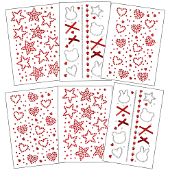 (123L) Белый крем непрозрачный блеск 6 листы 3 стили акриловые стразы наклейки для лица и тела, самоклеящиеся стразы для макияжа, бант, звезда и сердце, огнеупорный кирпич, наклейки: 0.25~3.2x0.25~3 см, 2 листы / стиль