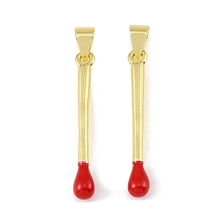 Real 18K Gold Plated Brass Pendants, with Red Enamel, Match Charms, Real 18K Gold Plated, 29x4x4mm, Hole: 5x3.5mm