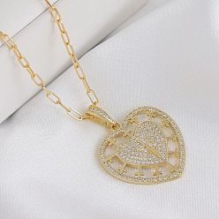 Золотой Ожерелья с подвеской из латуни с микропаве и прозрачным кубическим цирконием для женщин, золотые, сердце с крестом, 18.50 дюйм (47 см)