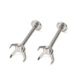 Stainless Steel Color 304 Stainless Steel Prong Earring Settings, for Pointed Back Rhinestone, Stainless Steel Color, 15x6.5x6.5mm, Pin: 1mm, fit for 6x6mm Rhinestone