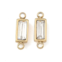 Кристалл Камень рождения 304 соединительные подвески из нержавеющей стали со стразами, трапециевидные подвески, реальный 14 k позолоченный, кристалл, 13.5x4.5x4 мм, отверстие : 1.1 мм