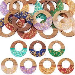 (52) Непрозрачная лаванда 14 шт. 7 цвета: непрозрачная смола и подвески из орехового дерева, плоские круглые прелести, с блестящей пудрой и золотой фольгой, разноцветные, 38x3~3.5 мм, отверстие : 2 мм, 2 шт / цвет