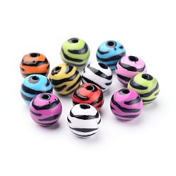 Mixed Color Opaque Acrylic Beads, Zebra Striped Style, Round, Mixed Color, 12mm, Hole: 2.5mm, about 490pcs/500g