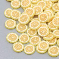 Желтый Ручной полимерной глины украшения искусства ногтя, Модные уходу за ногтями, без отверстия , фрукты, оранжевые, желтые, 5~6x0.1~3 мм