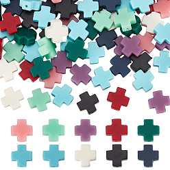 Couleur Mélangete 100 pcs 10 couleurs perles de corail synthétique, teint, croix, couleur mixte, 9x9x4mm, Trou: 1.2mm, 10 pcs / couleur