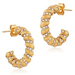 Прозрачный Серьги-гвоздики в форме буквы "c" из кубического циркония, позолоченные 304 серьги-кольца из нержавеющей стали для женщин, прозрачные, 22x4 мм
