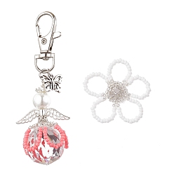 Светло-Коралловый Подвеска в виде цветочного ангела из стеклянного жемчуга и стеклянных семян, для украшения рюкзака, свет коралловый, 85 мм