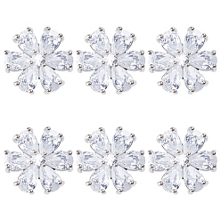 Платина 6шт. латунные стеклянные кнопки, цветок, 1-луночное, платина, 14.5x14x8 мм, отверстие : 1.2 мм