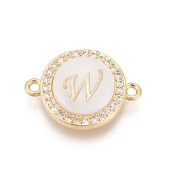 Letter W Латунные микро проложить кубических ссылки циркония, с оболочкой, долговечный, без свинца, без кадмии и без никеля, реальный 18 k позолоченный, плоские круглые с буквы, прозрачные, буква.w, 13.5x18.5x4.5 мм, отверстие : 1.4 мм